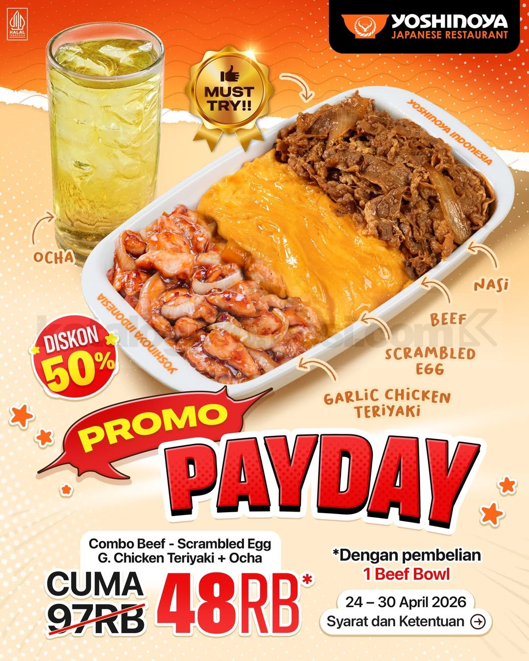 Promo Yoshinoya Payday Menu Combo Triple Protein